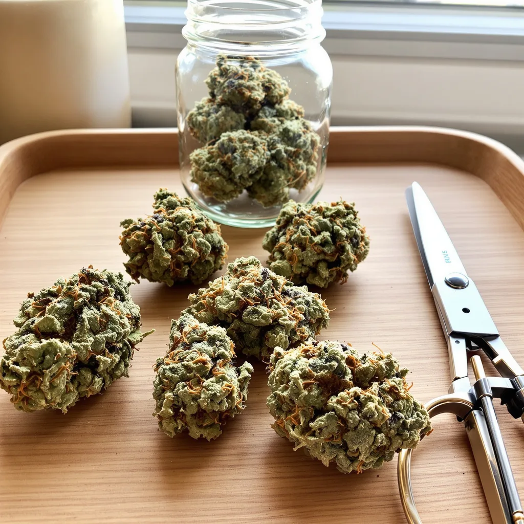 Amethyst 51% indica / 49% sativa — fleur avec trichomes visibles