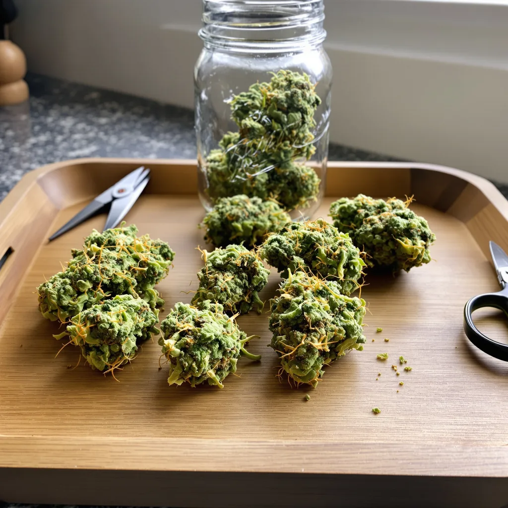 Amherst Diesel 12% indica / 88% sativa — fleur avec trichomes visibles
