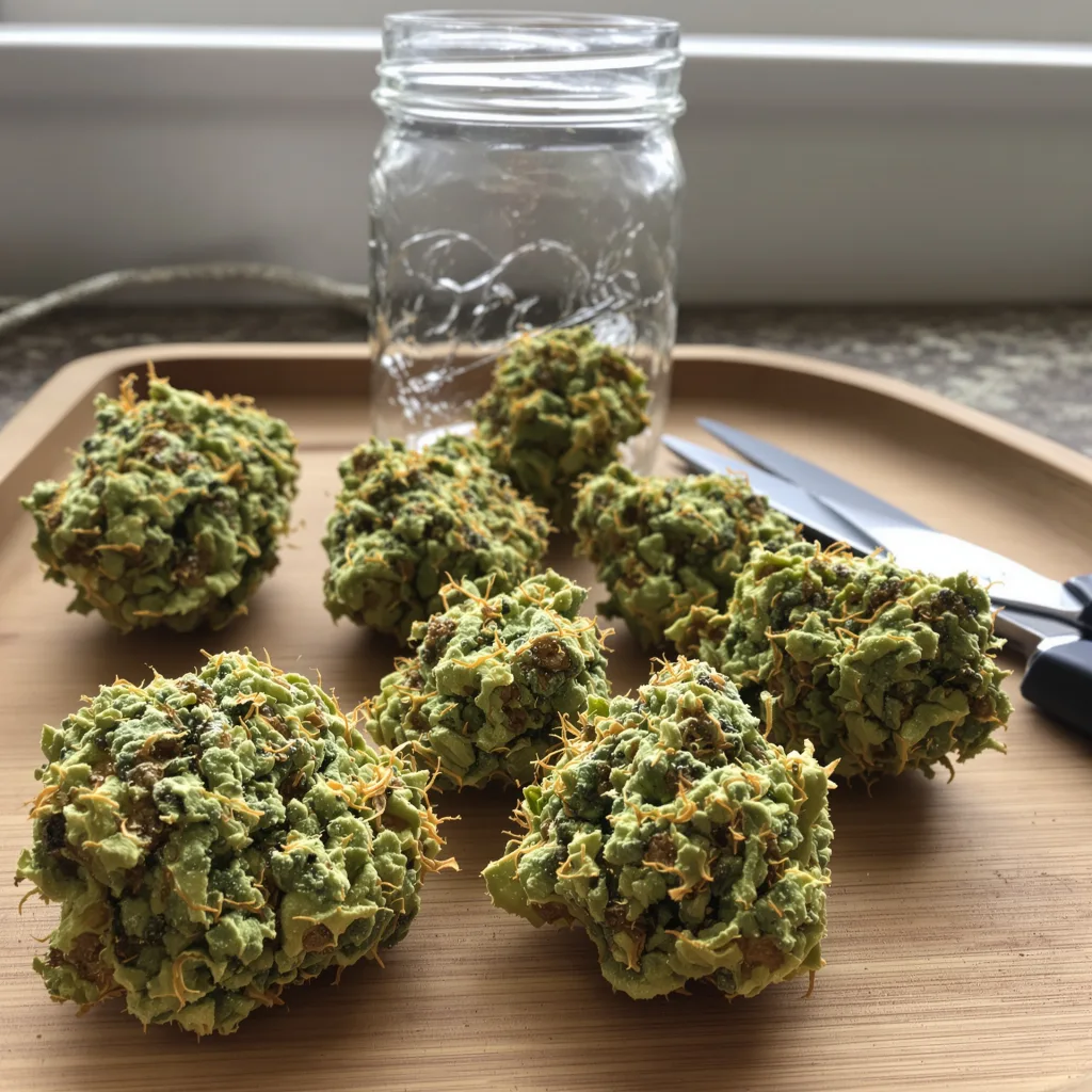 Amherst Diesel 12% indica / 88% sativa — fleur avec trichomes visibles
