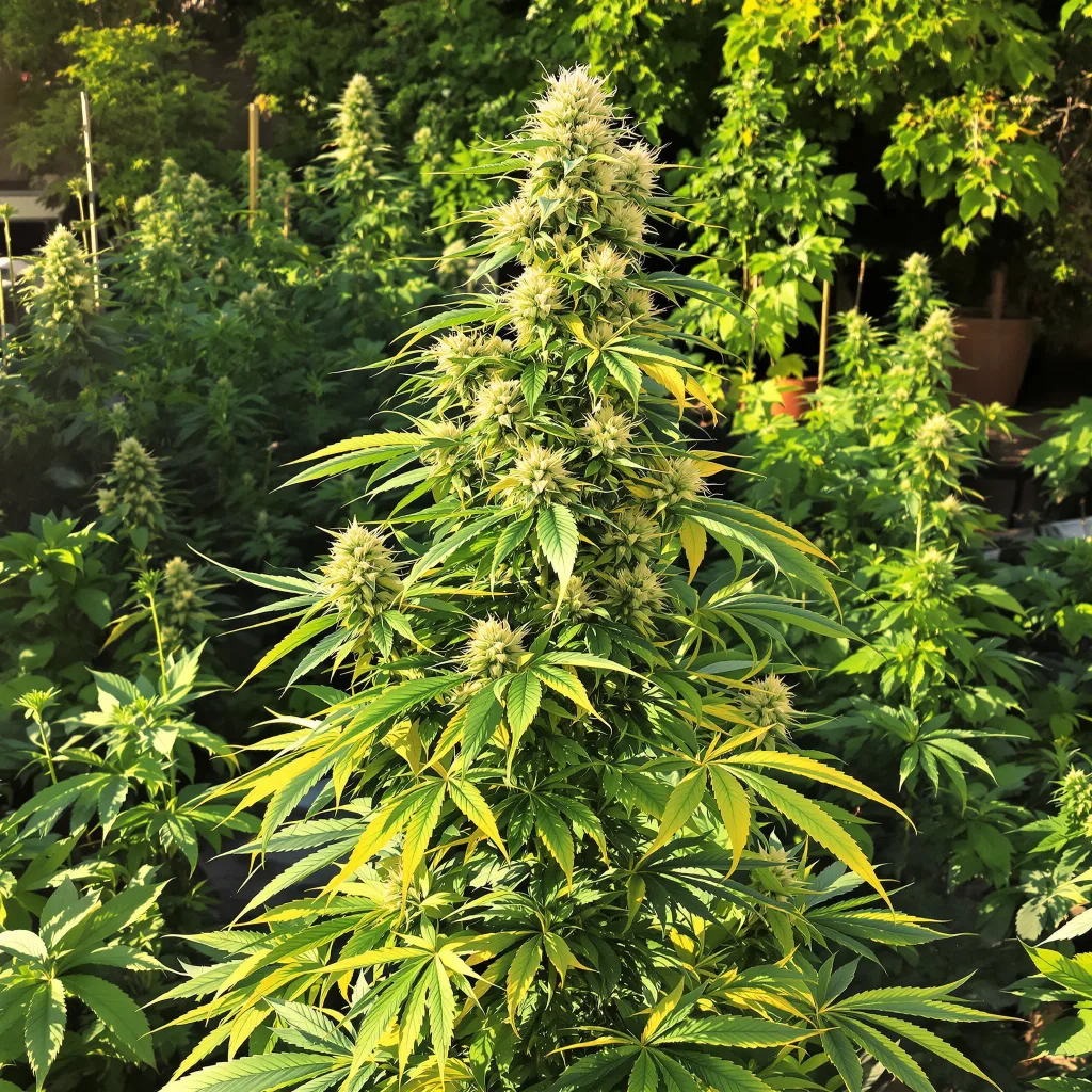 Amherst Diesel 12% indica / 88% sativa — fleur avec trichomes visibles