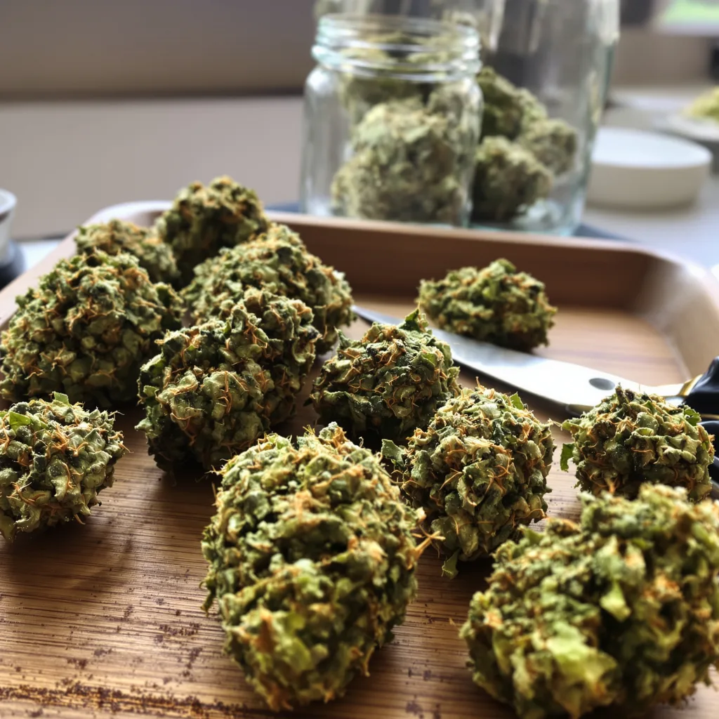 Amnesia 16% indica / 84% sativa — fleur avec trichomes visibles