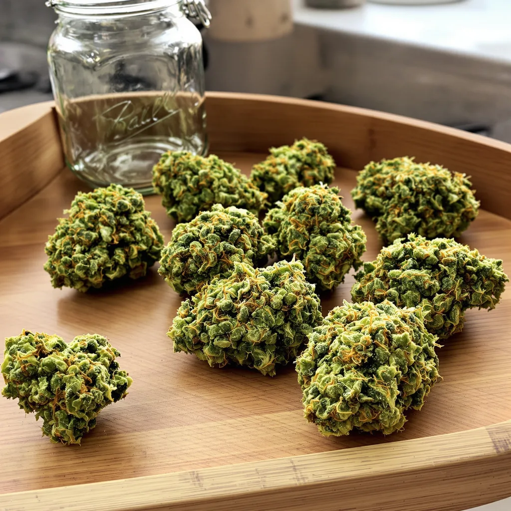 Amnesia 16% indica / 84% sativa — fleur avec trichomes visibles