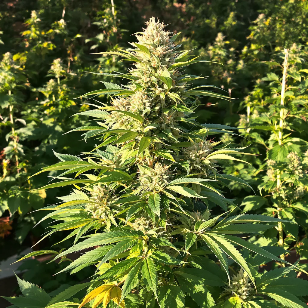 Amnesia Lemon 43% indica / 57% sativa — fleur avec trichomes visibles