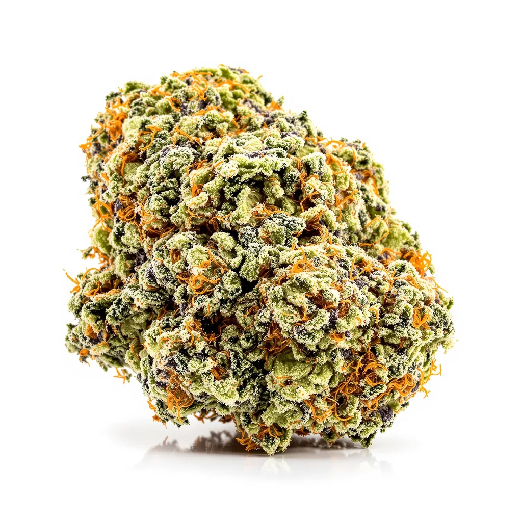 Apple Crisp 53% indica / 47% sativa — fleur avec trichomes visibles