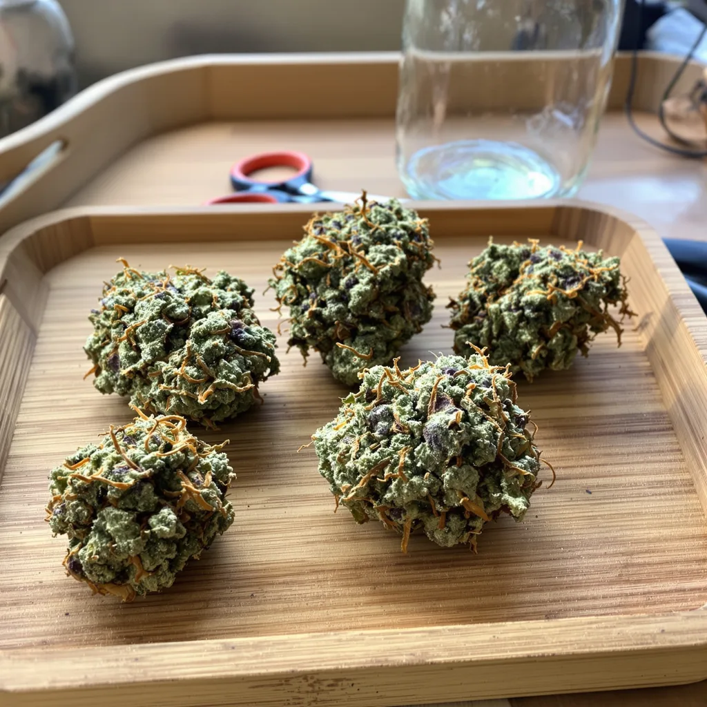Apple Fritter 60% indica / 40% sativa — fleur avec trichomes visibles