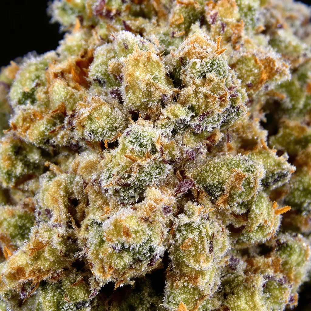 Gros plan de fleur de cannabis Apple Fritter montrant nugs denses vert forêt