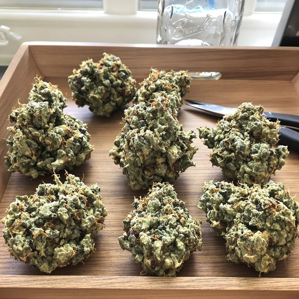 Apple Mintz 36% indica / 64% sativa — fleur avec trichomes visibles
