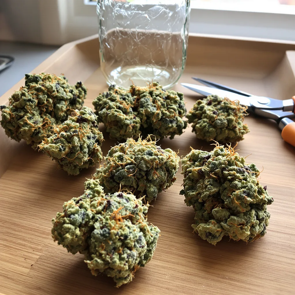 Apple Pie 56% indica / 44% sativa — fleur avec trichomes visibles