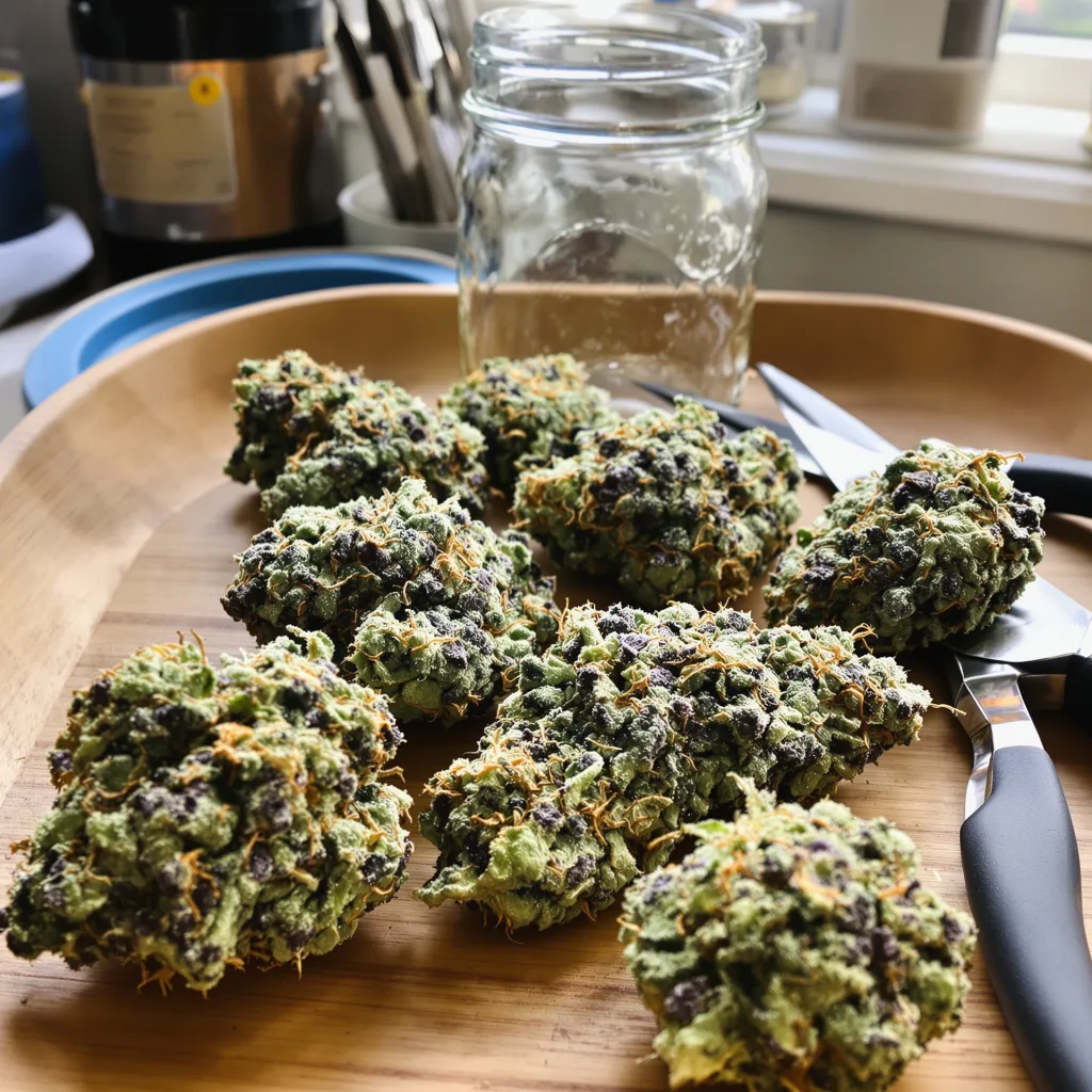 Aurora Borealis 49% indica / 51% sativa — fleur avec trichomes visibles