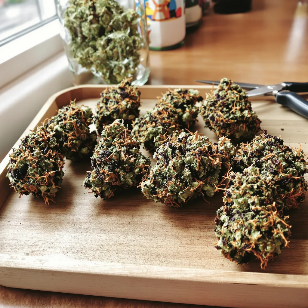 Baked Apple 87% indica / 13% sativa — fleur avec trichomes visibles