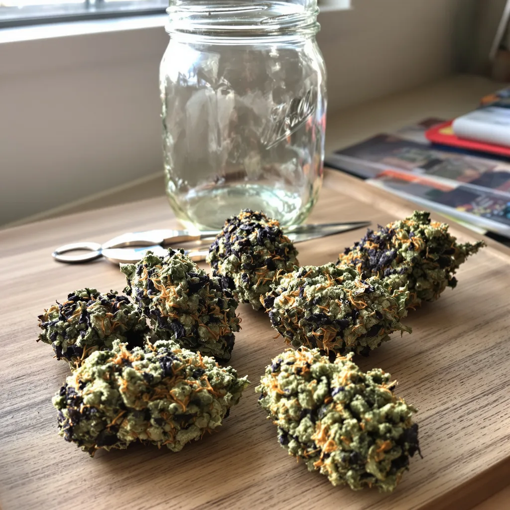 Banana Cream OG 73% indica / 27% sativa — fleur avec trichomes visibles