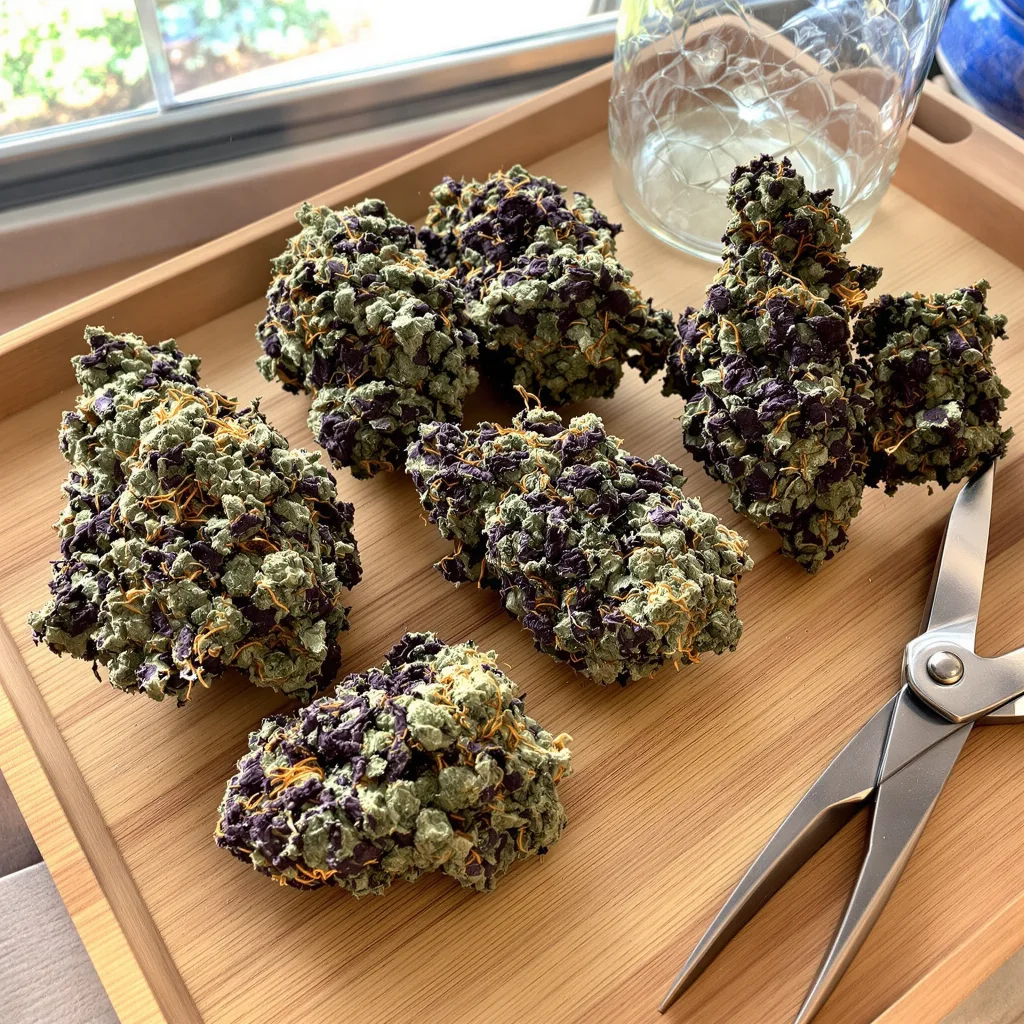 Banana Cream OG 73% indica / 27% sativa — fleur avec trichomes visibles