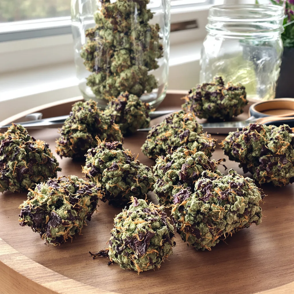 Banana Diesel 70% indica / 30% sativa — fleur avec trichomes visibles