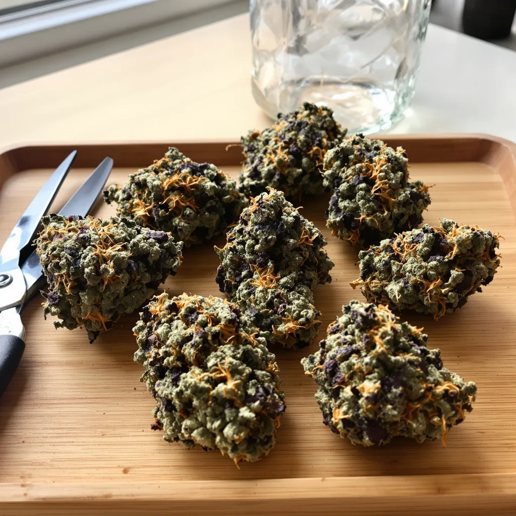 Banana Kush 76% indica / 24% sativa — fleur avec trichomes visibles
