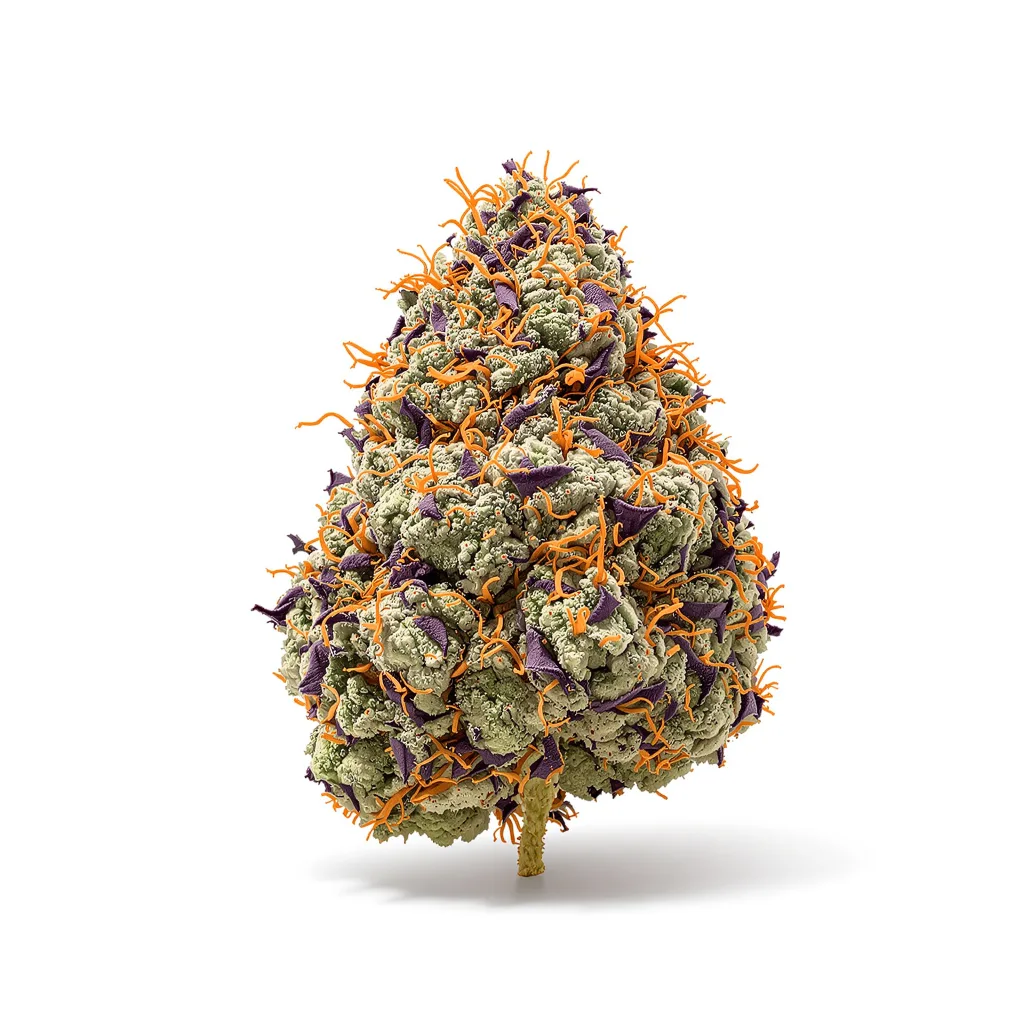 Banana Kush 76% indica / 24% sativa — fleur avec trichomes visibles