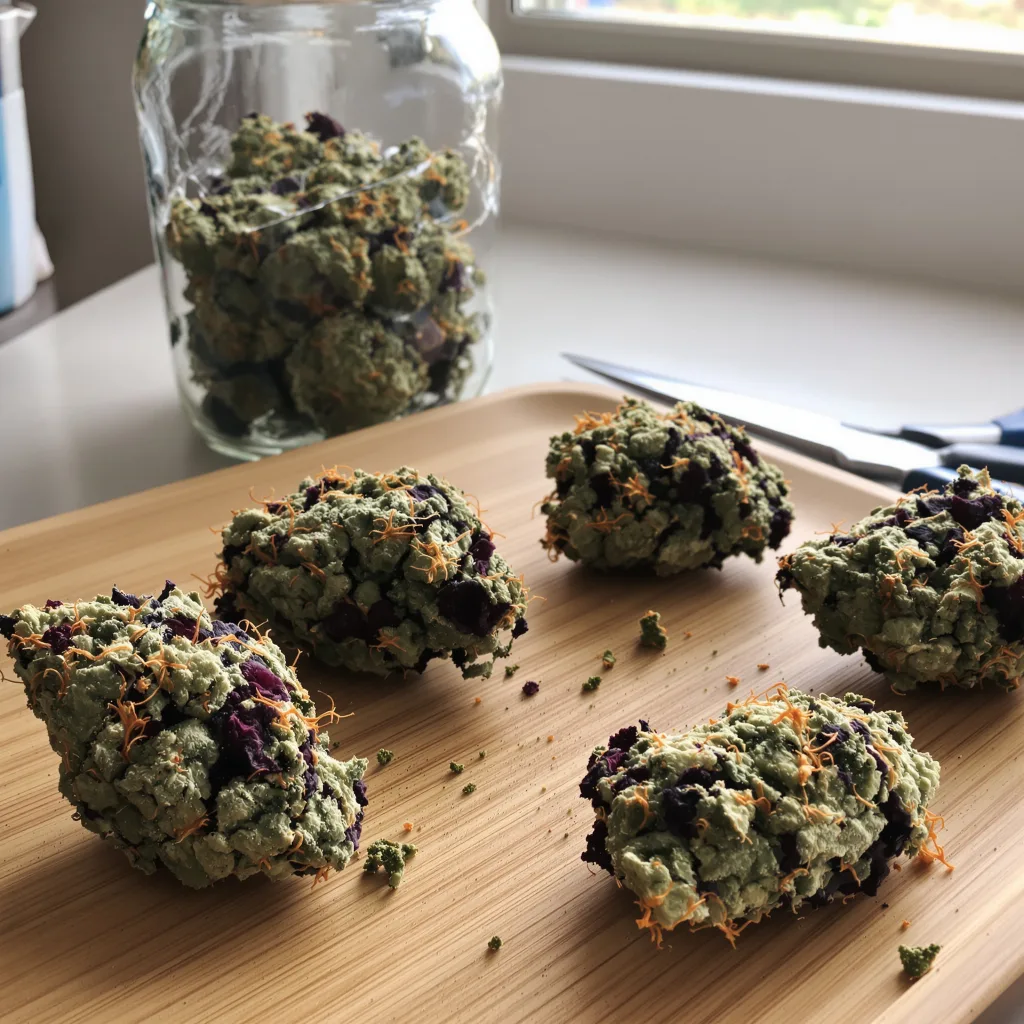 Banana OG 76% indica / 24% sativa — fleur avec trichomes visibles