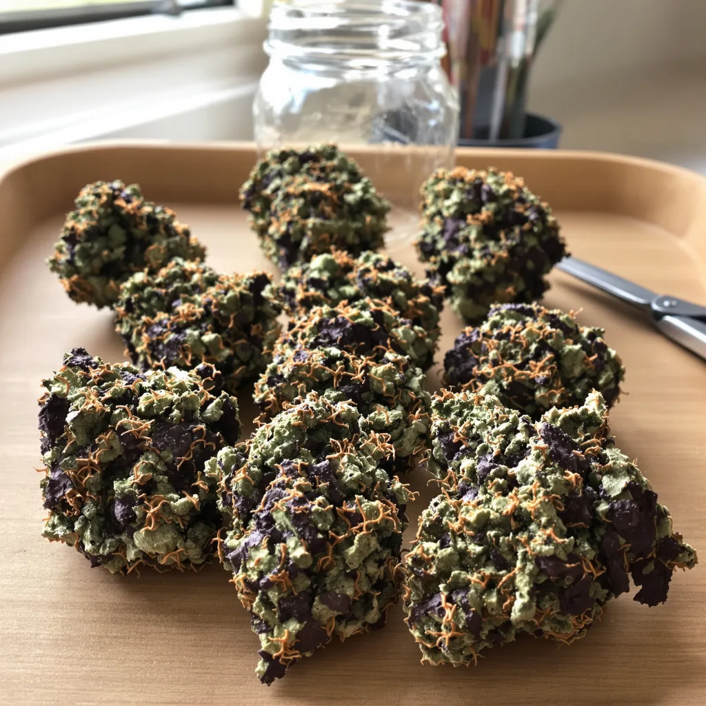Banana OG 76% indica / 24% sativa — fleur avec trichomes visibles