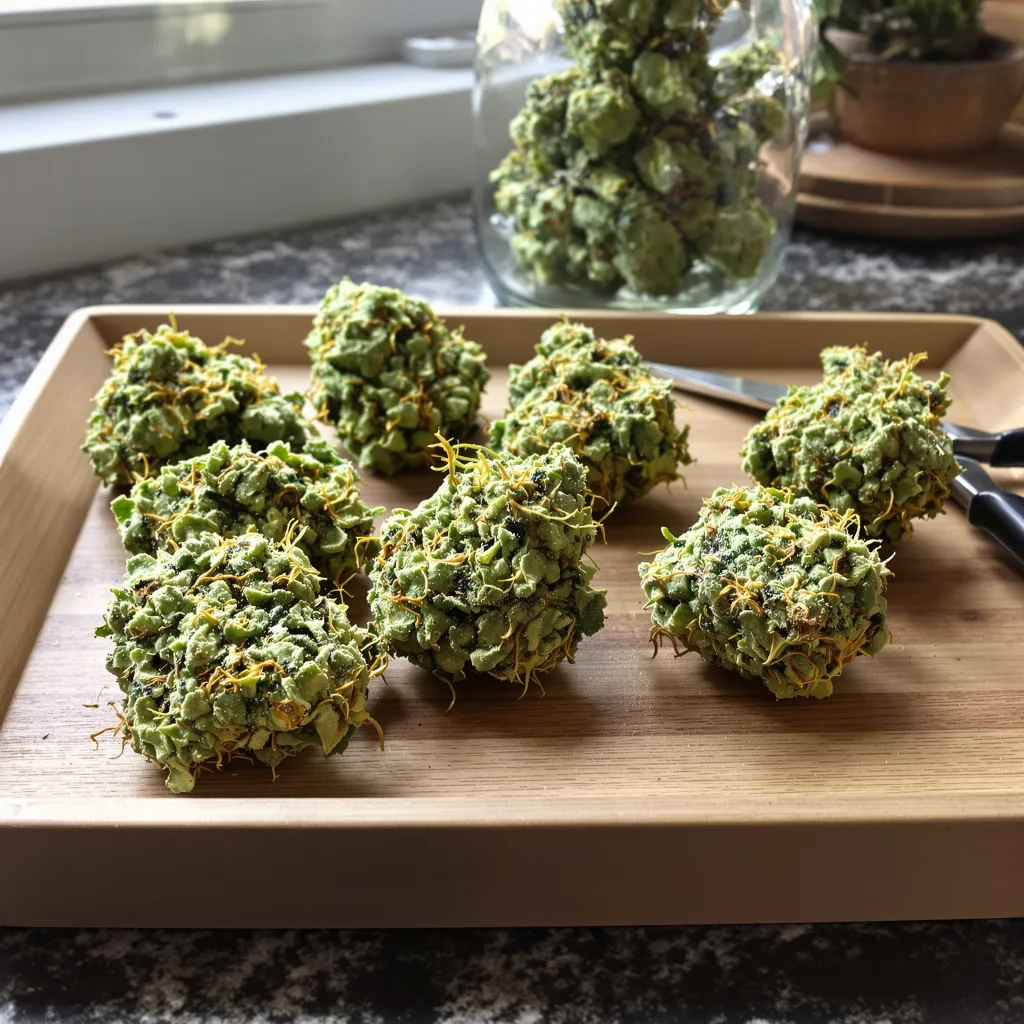 Bandana 21% indica / 79% sativa — fleur avec trichomes visibles