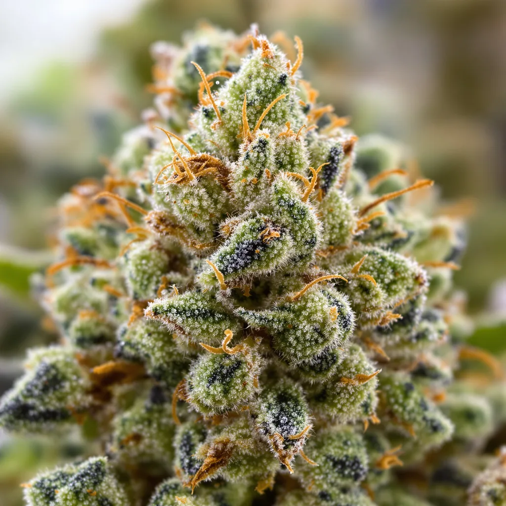 Gros plan de fleur de cannabis Bandana montrant structure aérée vert lime