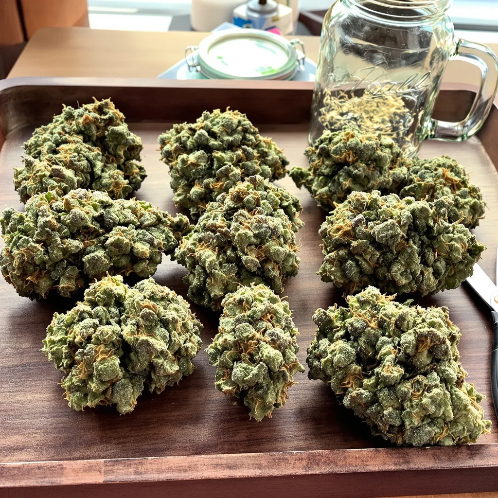 Bay 11 50% indica / 50% sativa — fleur avec trichomes visibles