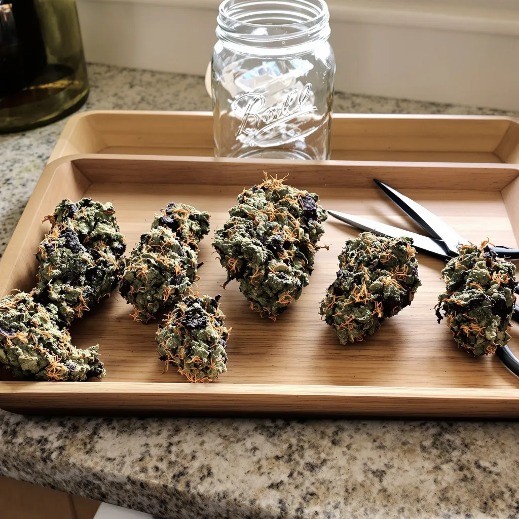 Berry Noir 82% indica / 18% sativa — fleur avec trichomes visibles