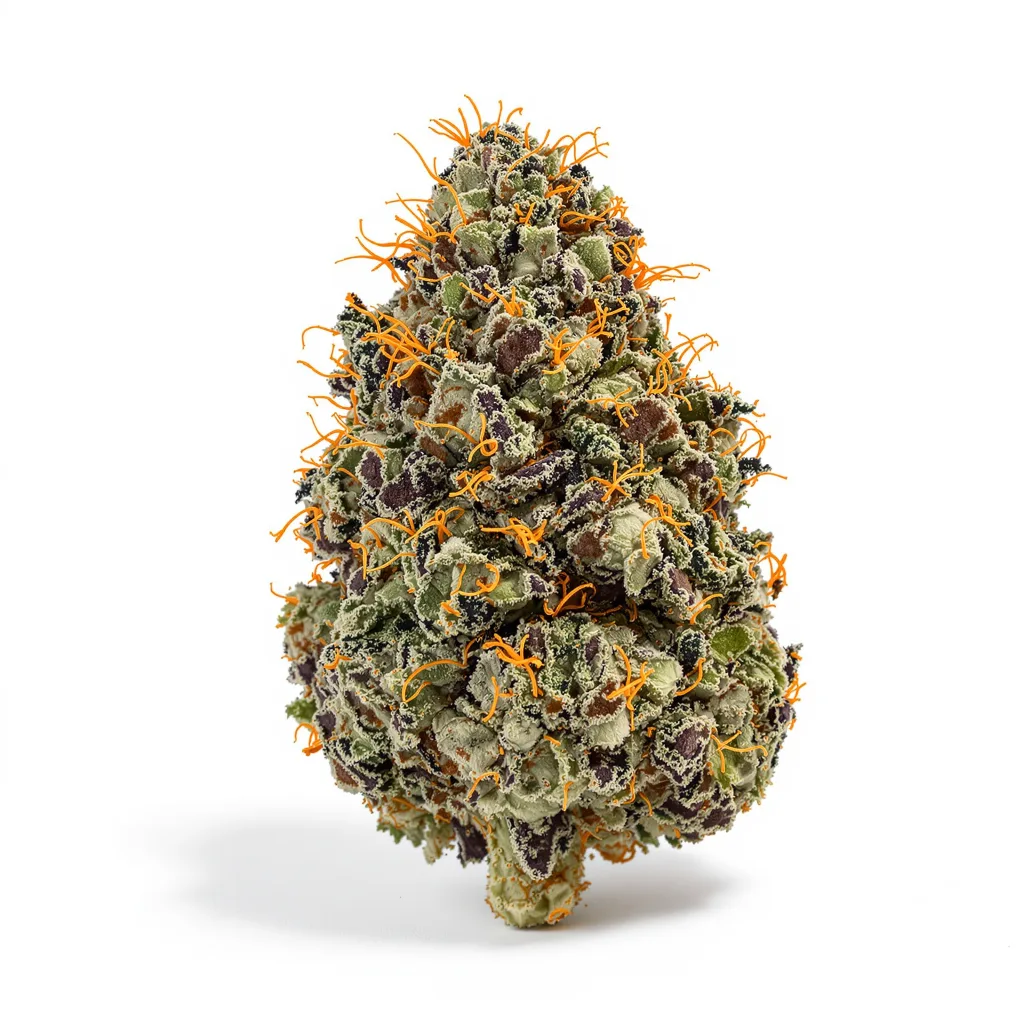 Berry Noir 82% indica / 18% sativa — fleur avec trichomes visibles