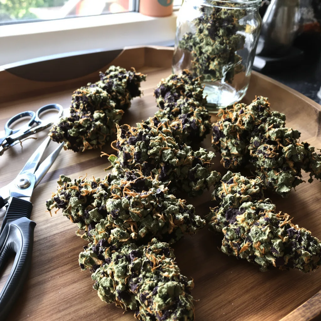 Berry White 73% indica / 27% sativa — fleur avec trichomes visibles