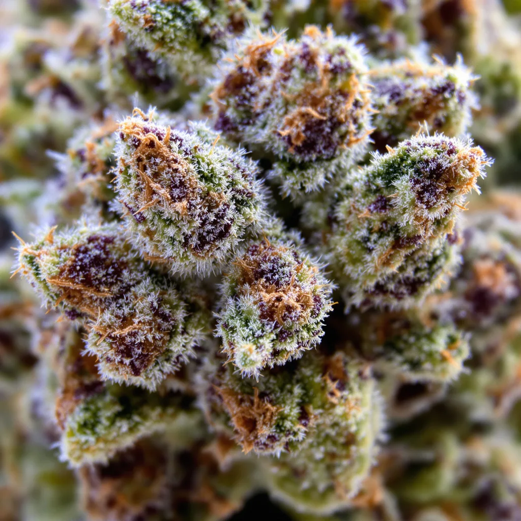 Gros plan de fleur de cannabis Big Band montrant structure ouverte avec pistils orangés