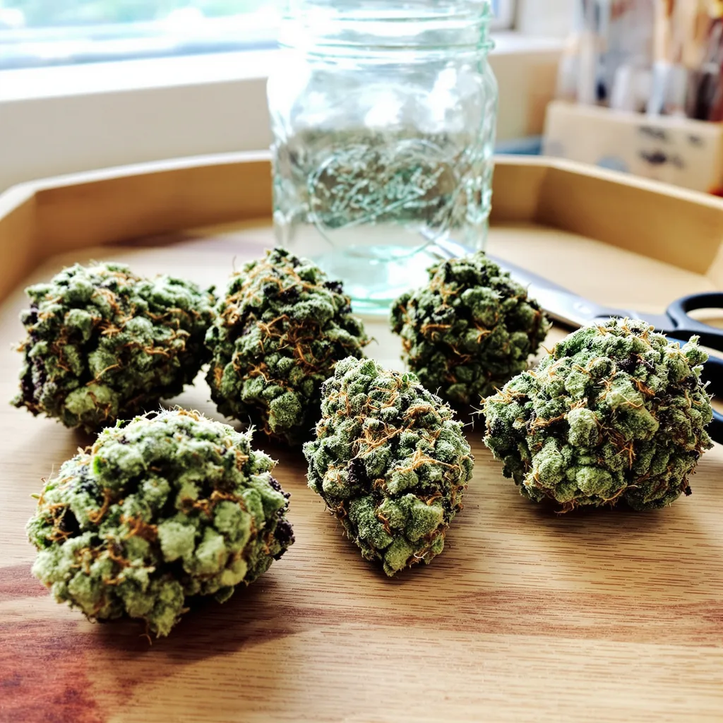 Big Bang 46% indica / 54% sativa — fleur avec trichomes visibles