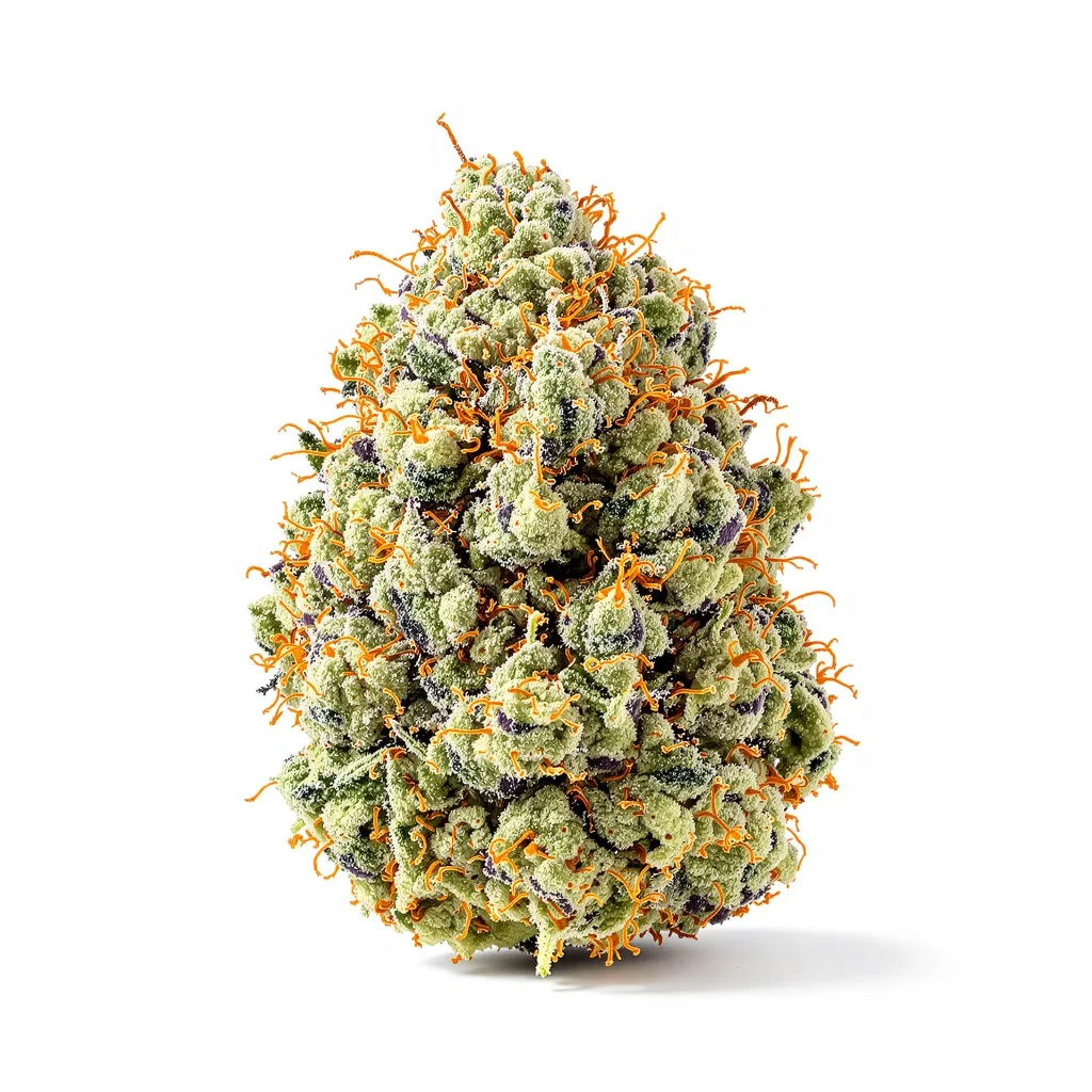Big Blue 56% indica / 44% sativa — fleur avec trichomes visibles