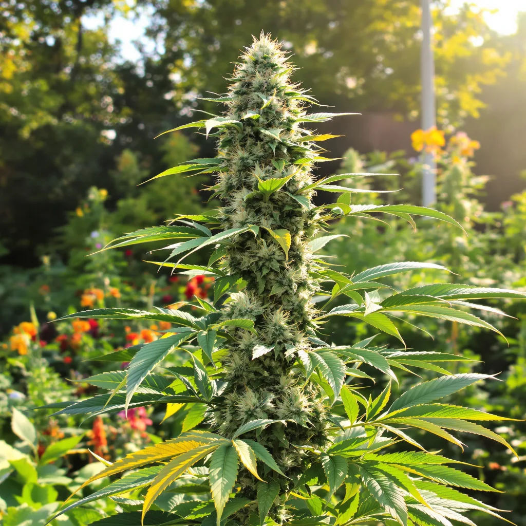 Big Blue 56% indica / 44% sativa — fleur avec trichomes visibles