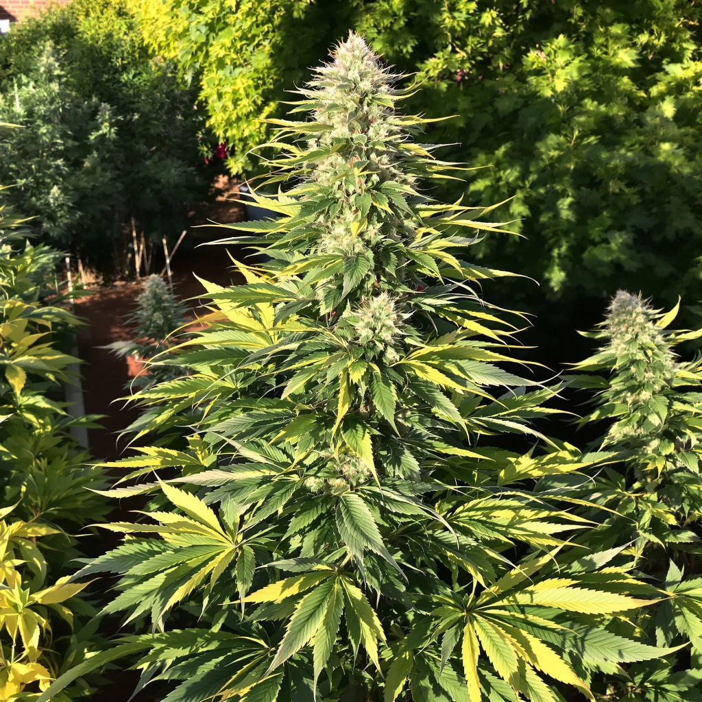 Big Devil 44% indica / 56% sativa — fleur avec trichomes visibles