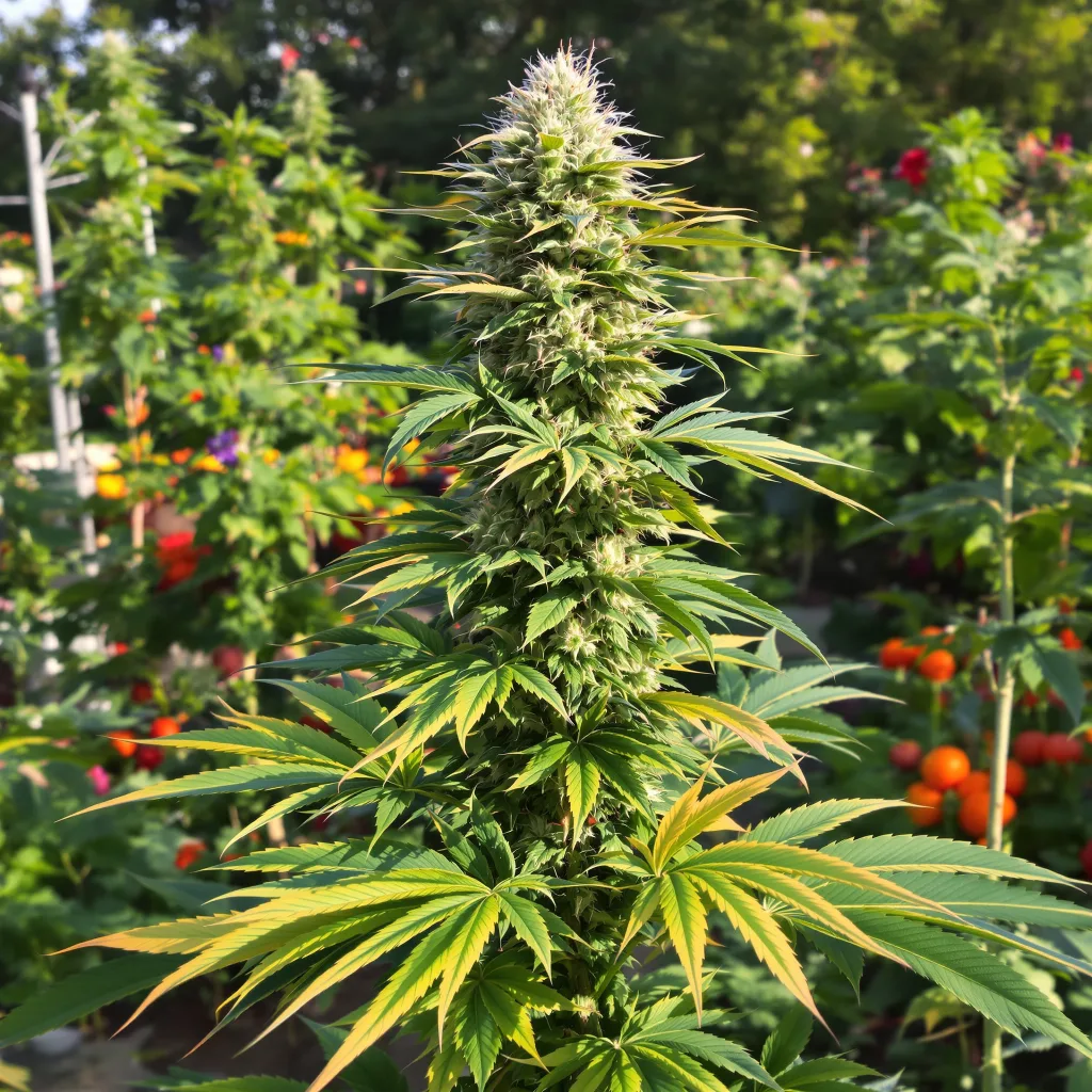 Big Devil 44% indica / 56% sativa — fleur avec trichomes visibles