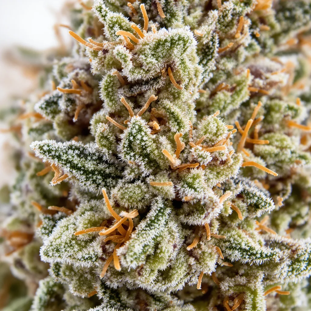 Gros plan de fleur de cannabis Big Smooth montrant nugs denses vert forêt