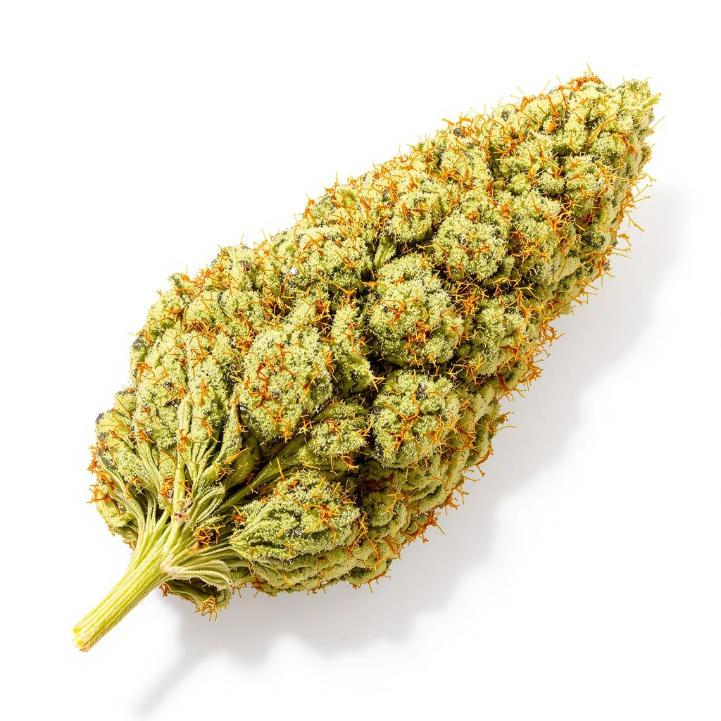 Big Sticky 19% indica / 81% sativa — fleur avec trichomes visibles