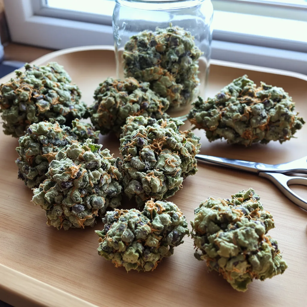 Bio Diesel 42% indica / 58% sativa — fleur avec trichomes visibles