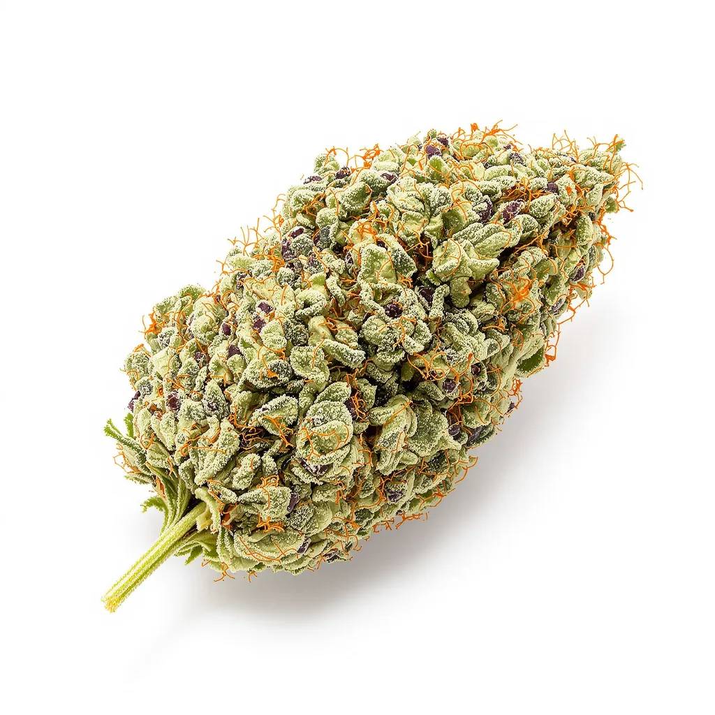 Birthday Cake Kush 60% indica / 40% sativa — fleur avec trichomes visibles