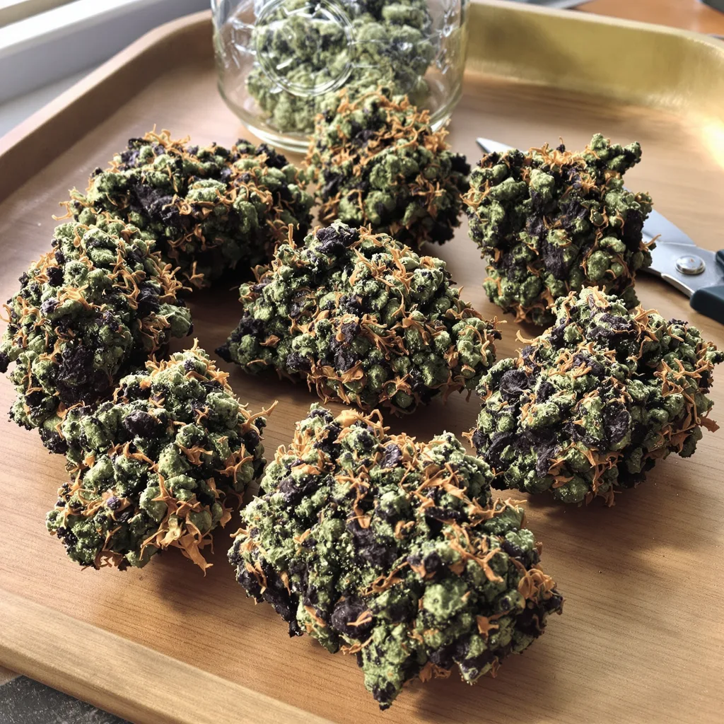 Biscotti 80% indica / 20% sativa — fleur avec trichomes visibles