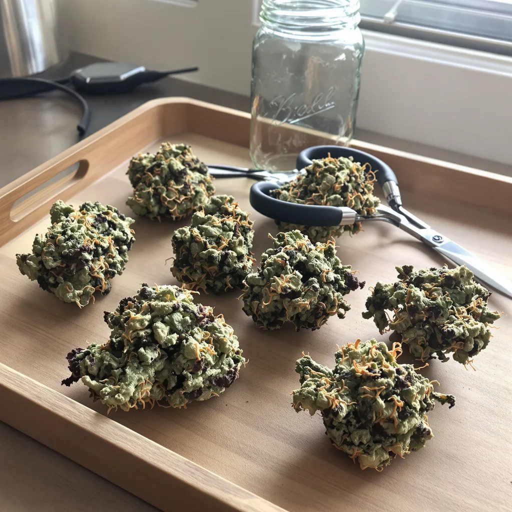 Black Bubba 69% indica / 31% sativa — fleur avec trichomes visibles