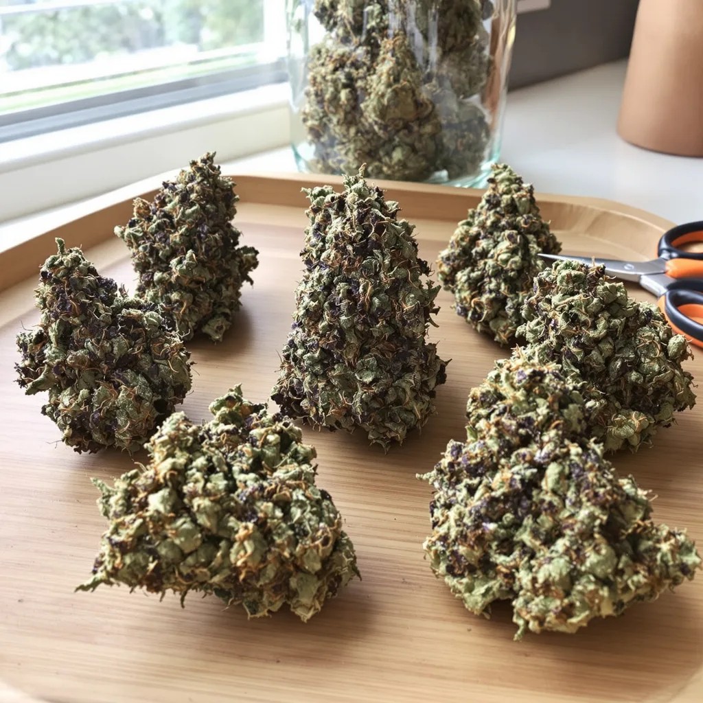 Black Demon OG 72% indica / 28% sativa — fleur avec trichomes visibles