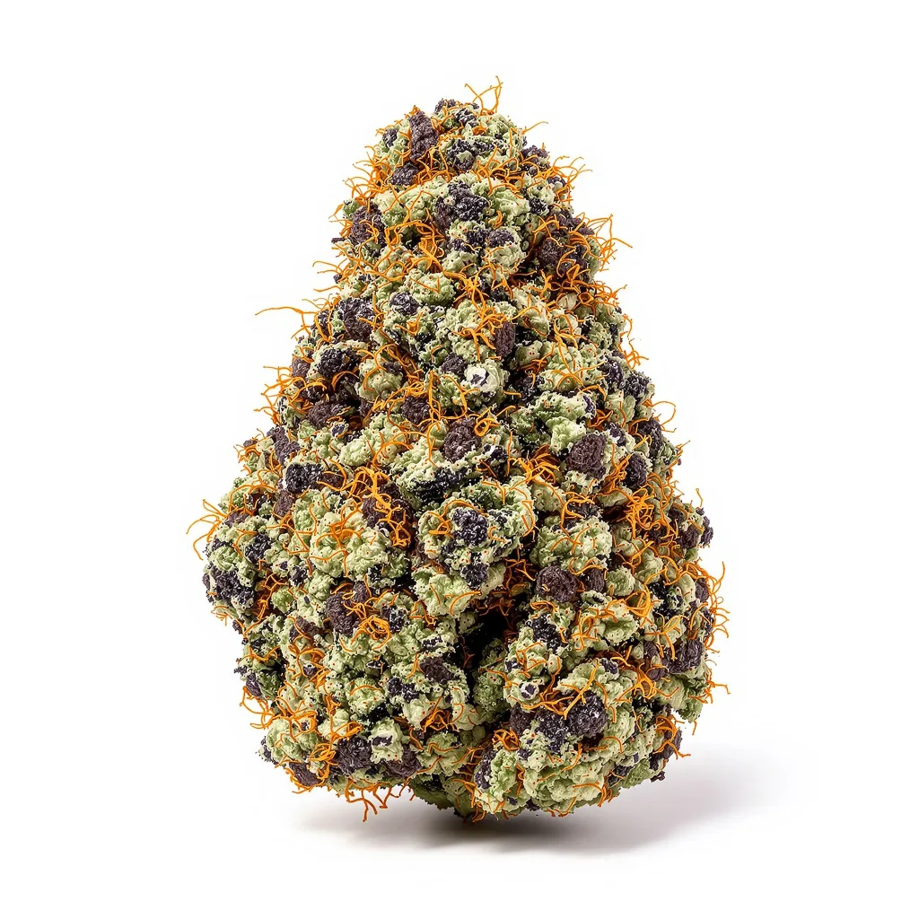 Black Demon OG 72% indica / 28% sativa — fleur avec trichomes visibles