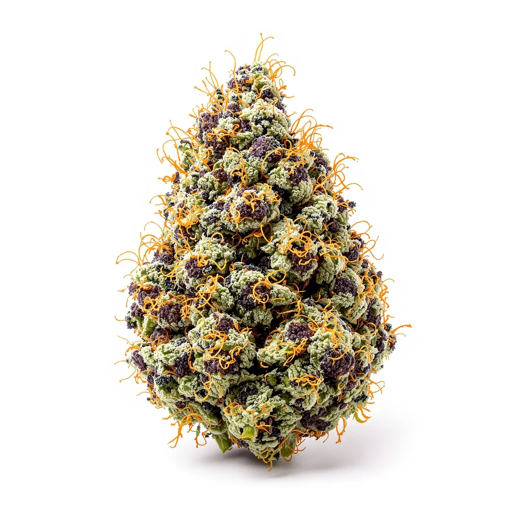 Black Domina 65% indica / 35% sativa — fleur avec trichomes visibles