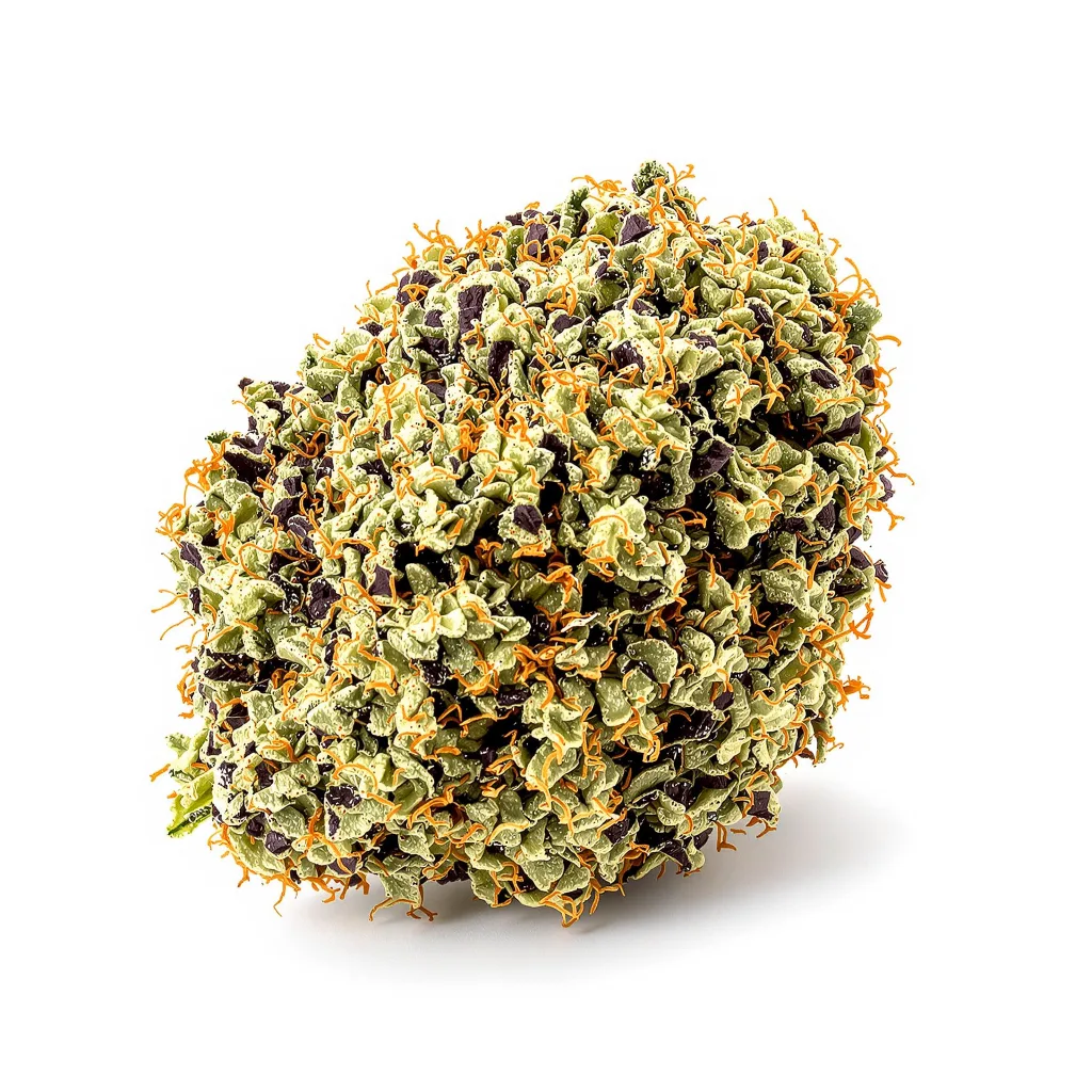 Black Ice 82% indica / 18% sativa — fleur avec trichomes visibles