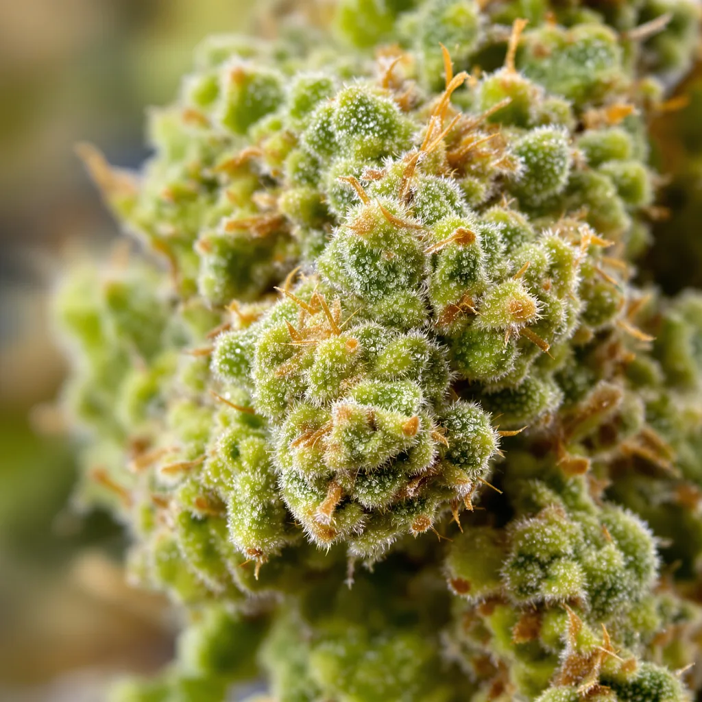 Gros plan de fleur de cannabis Black Jack montrant structure aérée vert lime