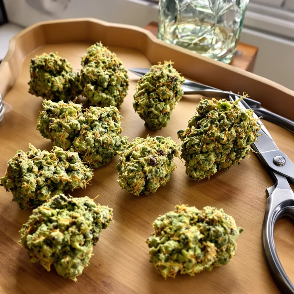 Black Jack 20% indica / 80% sativa — fleur avec trichomes visibles
