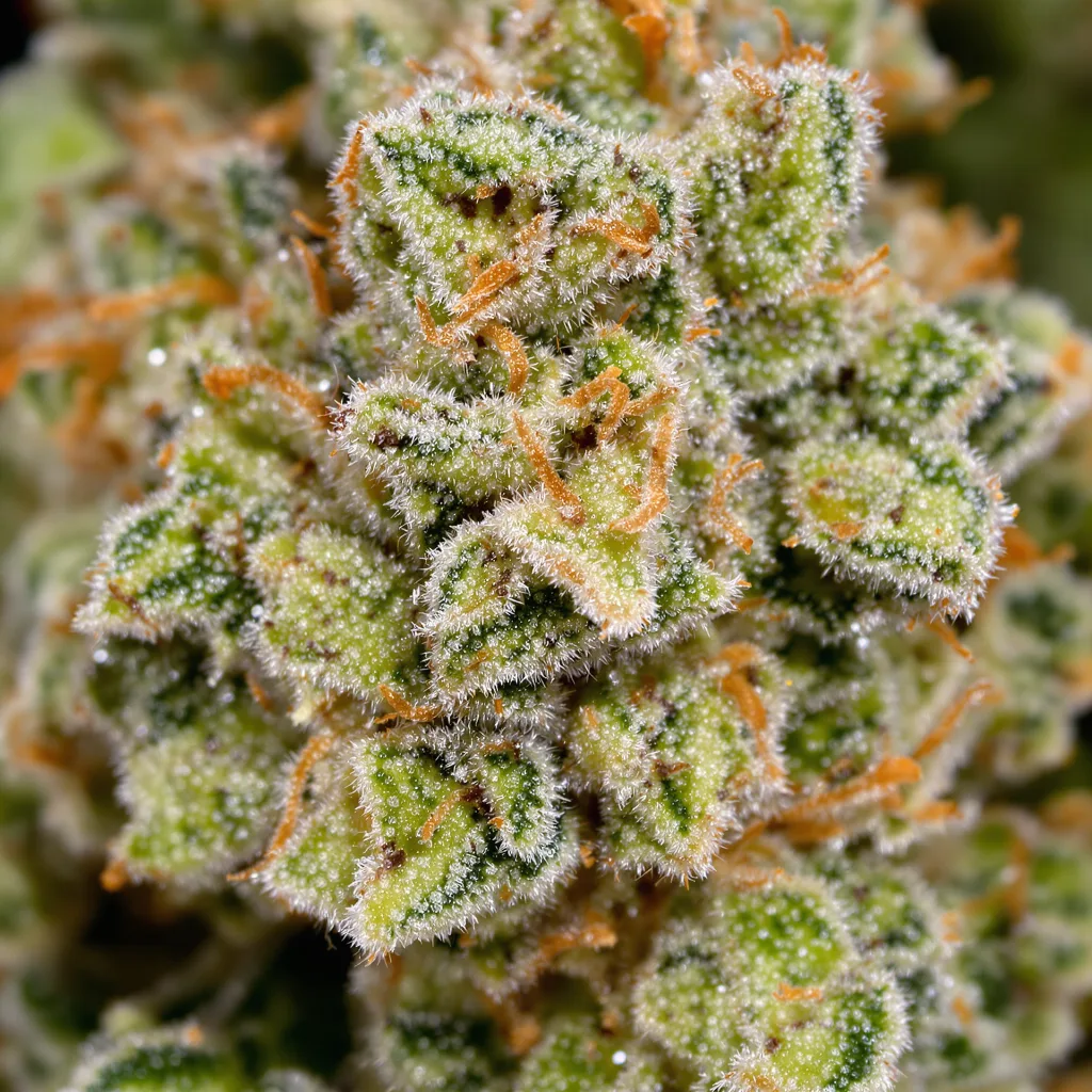 Gros plan de fleur de cannabis Black Jack montrant structure aérée vert lime