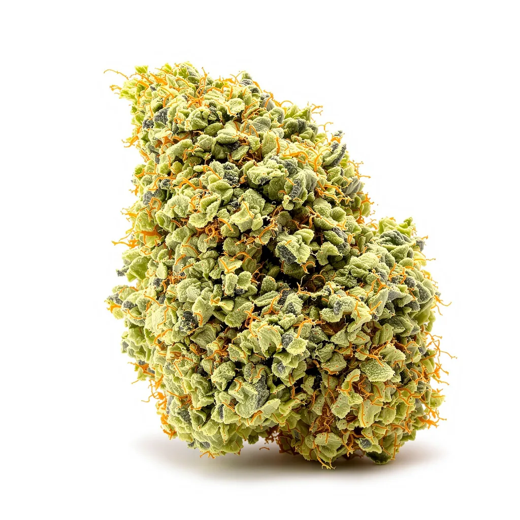 Black Jack 20% indica / 80% sativa — fleur avec trichomes visibles