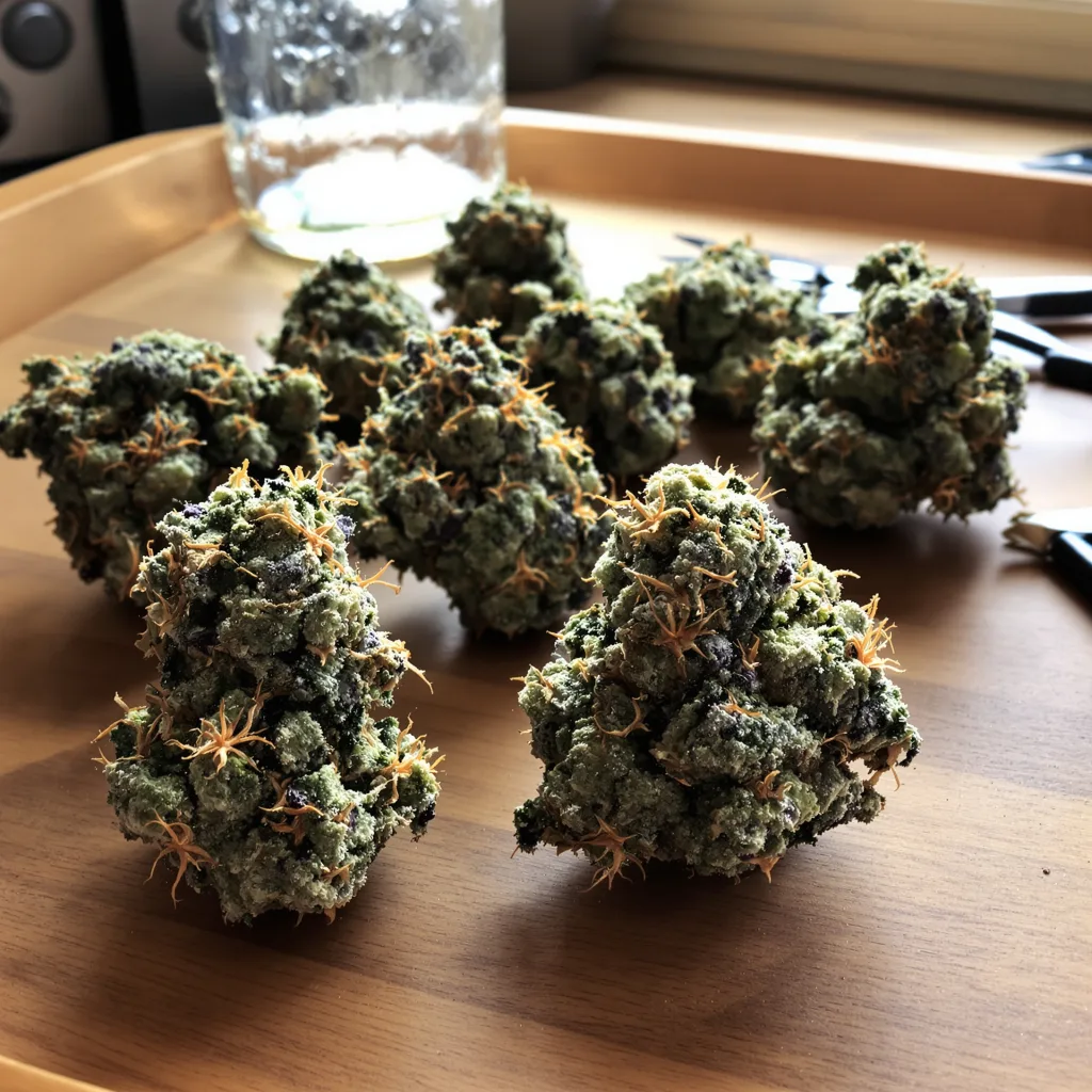 Black Mamba 60% indica / 40% sativa — fleur avec trichomes visibles