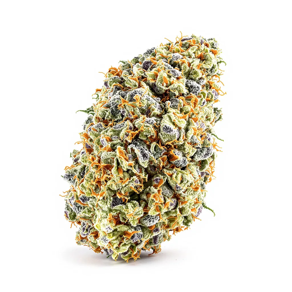 Black Mamba 60% indica / 40% sativa — fleur avec trichomes visibles