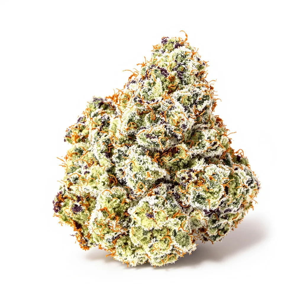 Black Mamba 60% indica / 40% sativa — fleur avec trichomes visibles